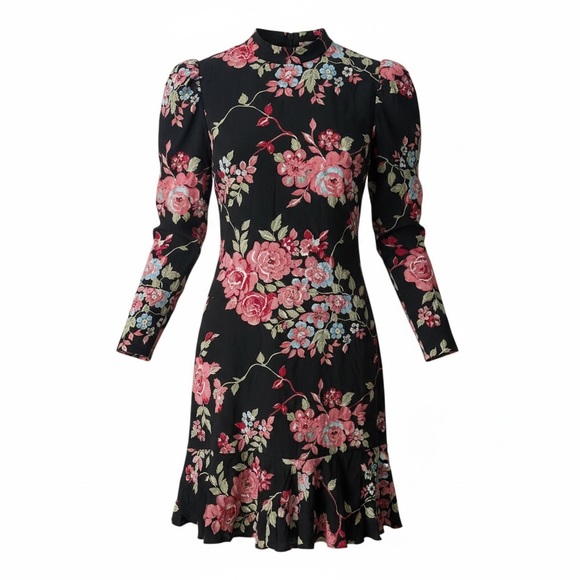 SINGLE LA Dresses & Skirts - Single LA Floral Embroidered Sequin Long Sleeve Dress Black M
